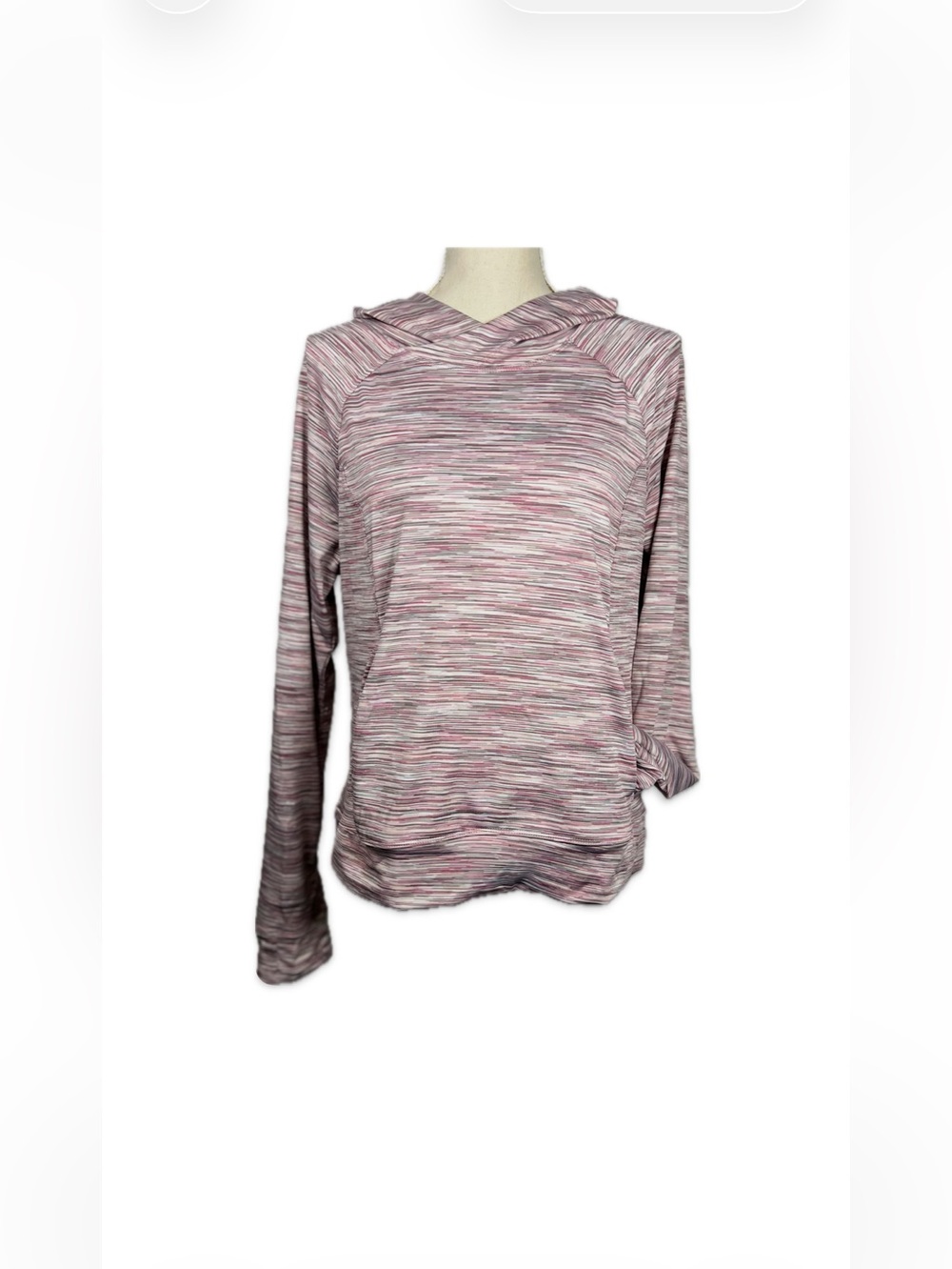 Yogalicious Pink Gray Space Dye Hooded Pullover Sweatshirt Large